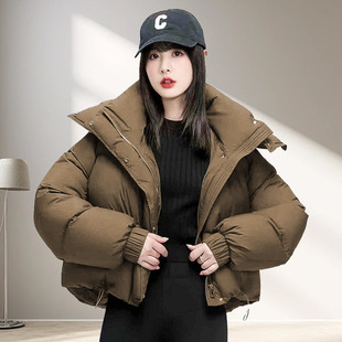 谷纪帽羽绒服女短款2024冬季新款洋气百搭小个子鸭绒面包服外套