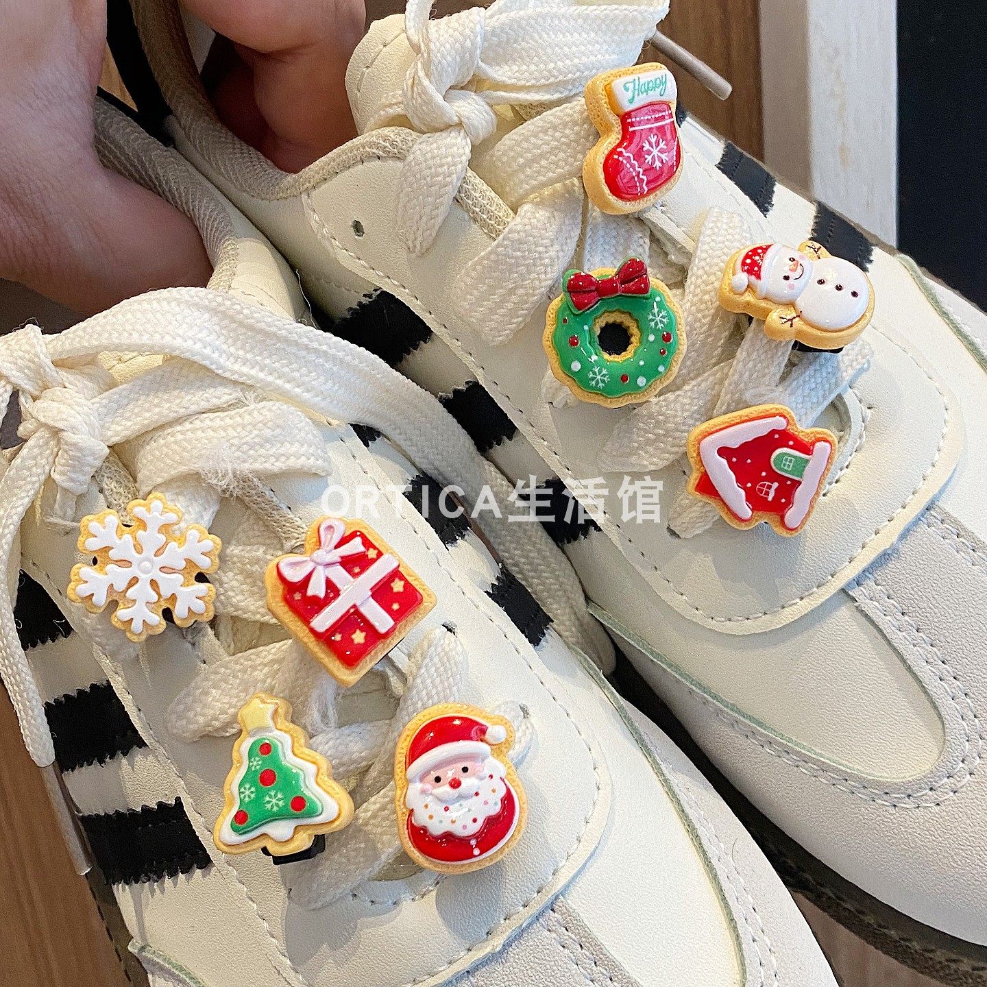 创意可爱卡通立体圣诞节饼干鞋带扣可拆卸diy鞋花德训鞋装饰配件