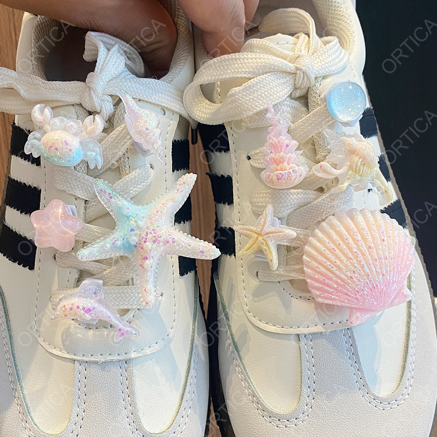 高级感少女心海洋主题鞋带扣可拆卸DIY闪粉海星贝壳鞋花装饰配件