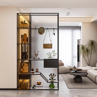 现代轻奢屏风正对入户门客厅隔断玄关柜长虹玻璃衣帽间置物架一体