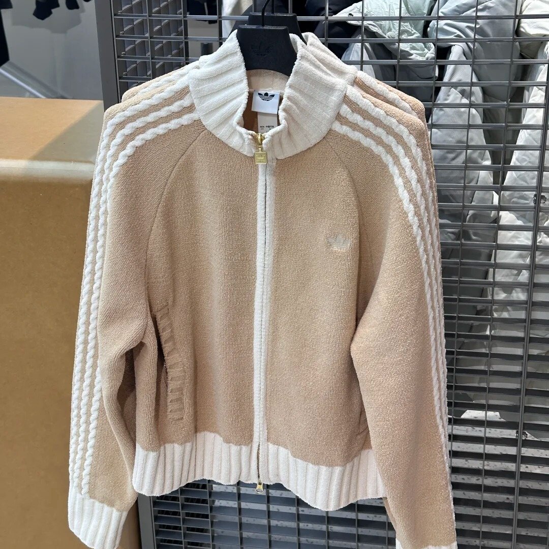 Adidas阿迪达斯三叶草女子韩系运动立领拉链宽松针织外套KV8866