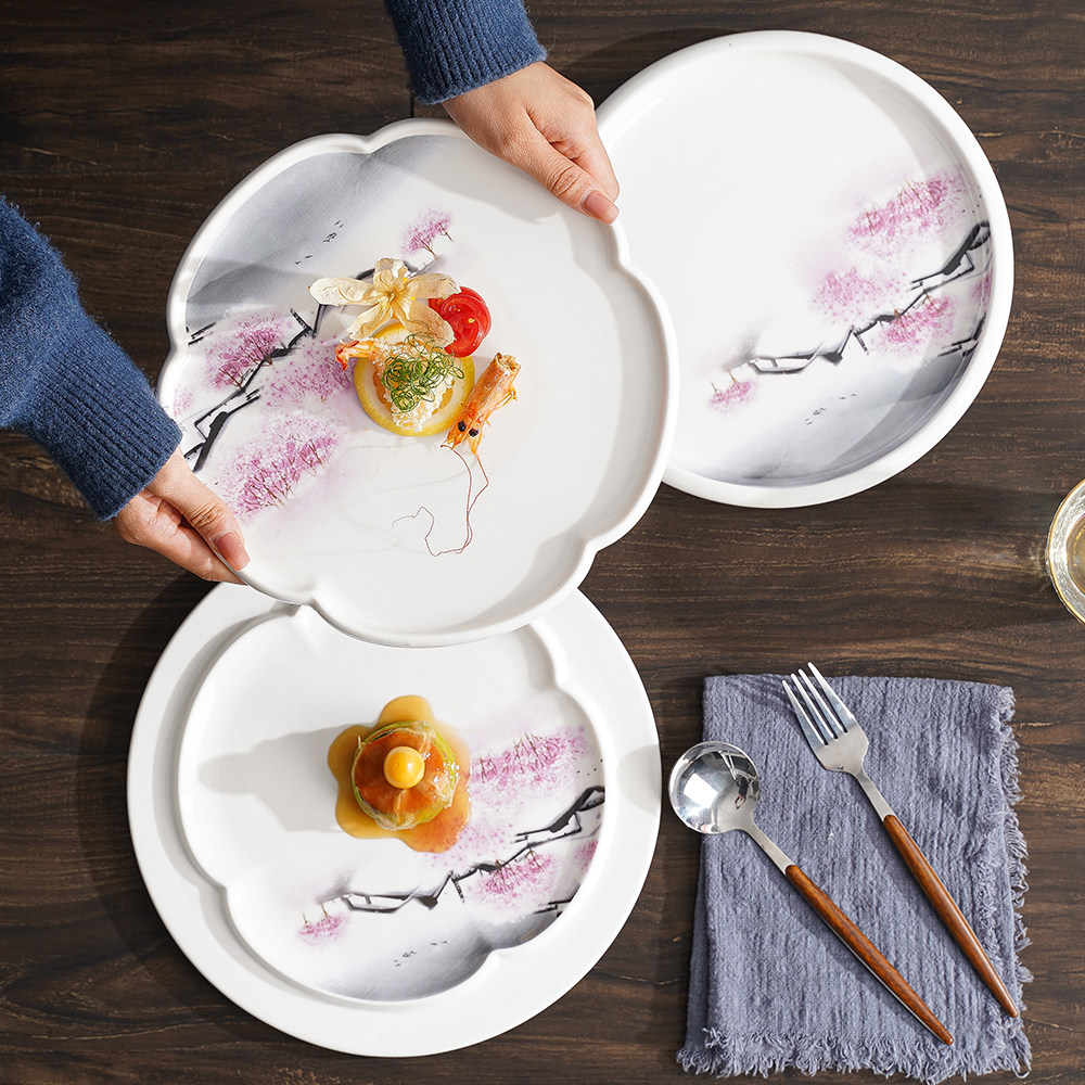 中式意境菜餐盘酒店会所分子料理餐具创意菜陶瓷花形盘西餐圆平盘,餐饮具,盘,淘宝优惠券,粉丝福利购,淘宝优惠卷