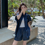 现货做旧擦色轻薄牛仔两件套2C198-6037-P145-K218，女装套装/套裙，2C198