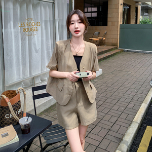 轻熟风短袖西装套装女2025夏季新款高级感上衣短裤小个子两件套潮图片