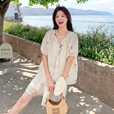 盐甜系穿搭轻薄印花打底衫上衣套装女夏新款小个子宽松短裤两件套，女装套装/套裙，2C198