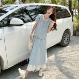 甜美小清新木耳边套装裙女2025夏季新款韩系小个子半身裙两件套潮，女装套装/套裙，2C198
