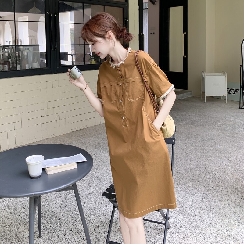 休闲气质工装焦糖色连衣裙女夏2025新款独特别致裙子大方得体爆款图片