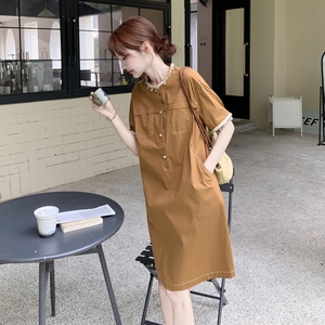 休闲气质工装焦糖色连衣裙女夏2025新款独特别致裙子大方得体爆款图片