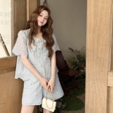 蓝色设计感镂空刺绣套装女2025夏季新款巨好看上衣休闲短裤两件套，女装套装/套裙，2C198
