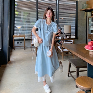 甜美减龄新中式蕾丝拼接半身裙女夏2025新款清纯系穿搭图片