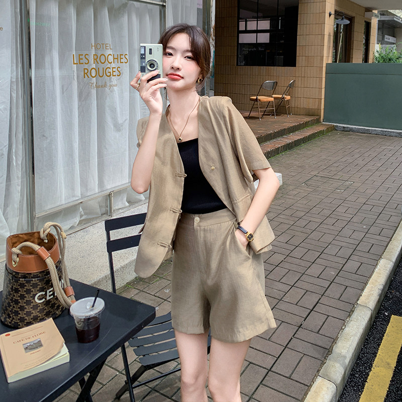 轻熟风短袖西装套装女2025夏季新款高级感上衣短裤小个子两件套潮,女装套装/套裙,2C198