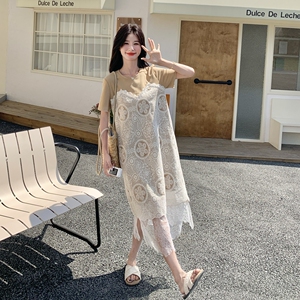 高级感初恋清纯奶甜绝美T恤裙仙2025法式温柔甜美蕾丝拼接连衣裙图片