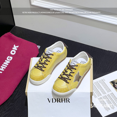 2026新款复古星星黄色德训鞋女轻便圆头厚底系带显脚小休闲板鞋