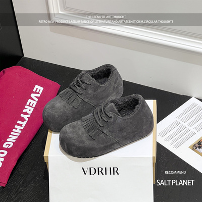 加厚保暖加绒勃肯鞋女2025冬季新款时尚舒适流苏灰色毛毛勃肯女鞋