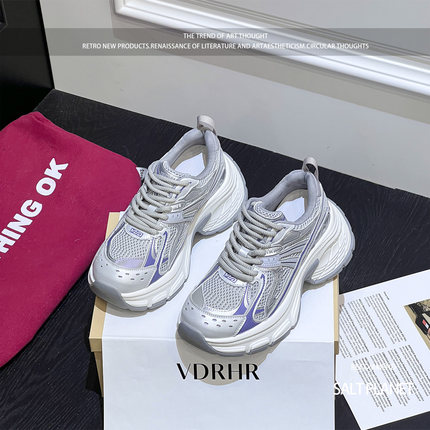 超火厚底老爹鞋女2026春季新款百搭增高7cm紫色潮松糕运动休闲鞋