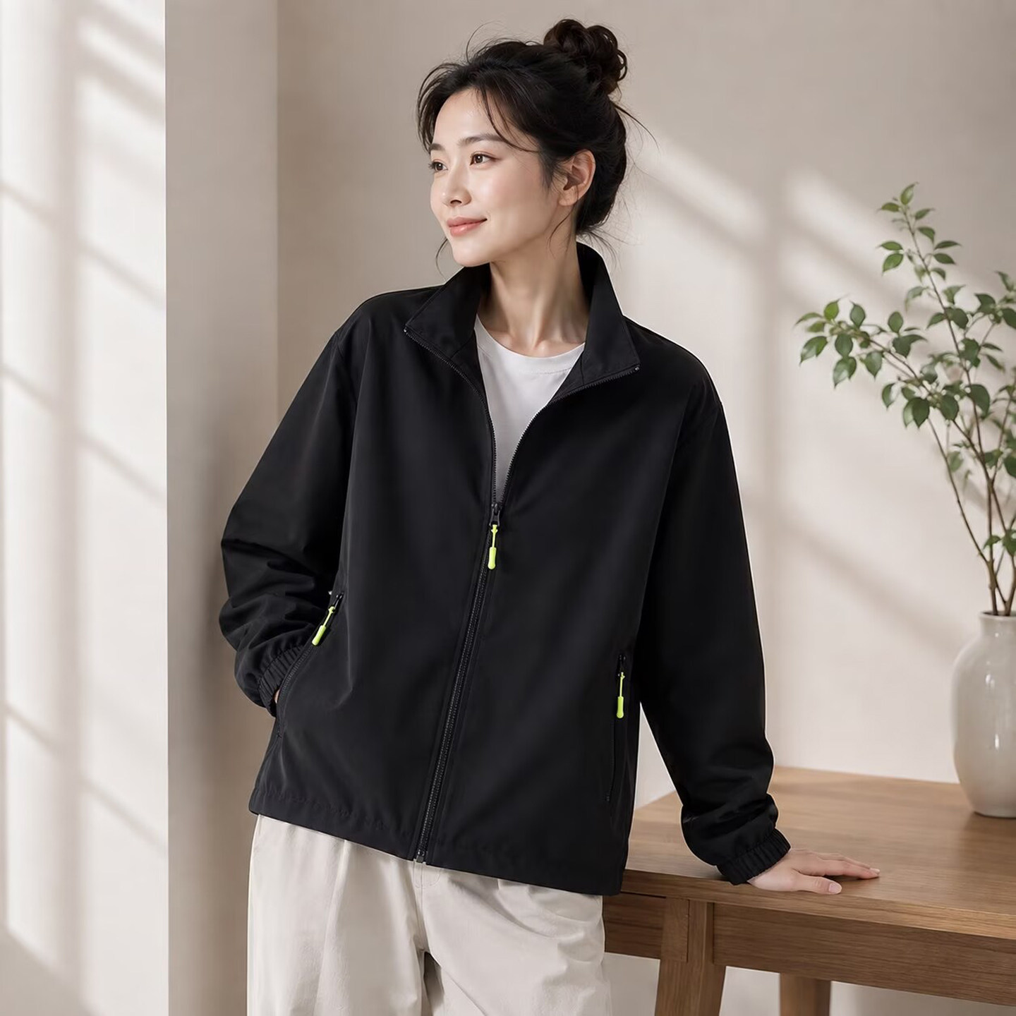 春秋女士立领外套运动休闲大码女装上衣薄款百搭宽松胖妹妹夹克女