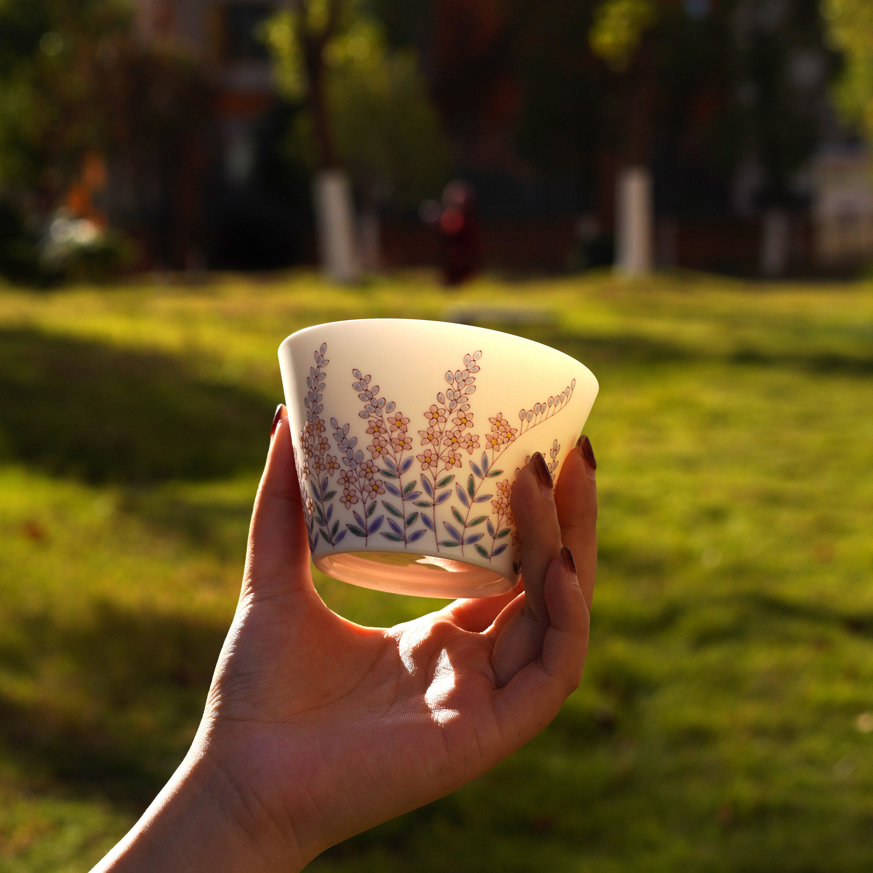 手绘薰衣草咖啡杯猪口杯丸子红茶杯拉花杯