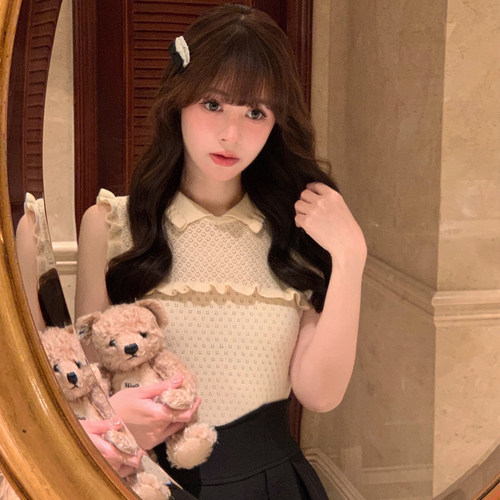 Starry娃娃领木耳边针织小上衣