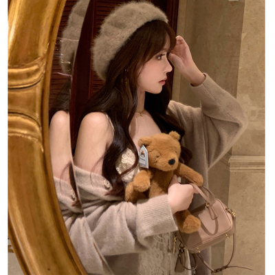 Starry日系浣熊绒羊毛中长款开衫