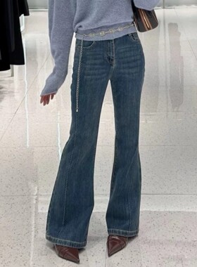 微喇牛仔裤  一粒扣磨毛波浪纹侧缝走线休闲百搭款牛仔裤长裤0.70