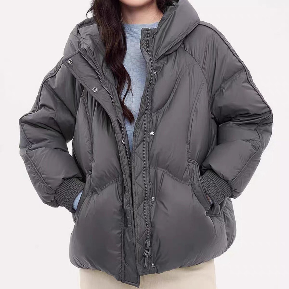 鸭绒羽绒服 连帽口袋爱心走线短款简约休闲百搭加厚保暖 外套0.65