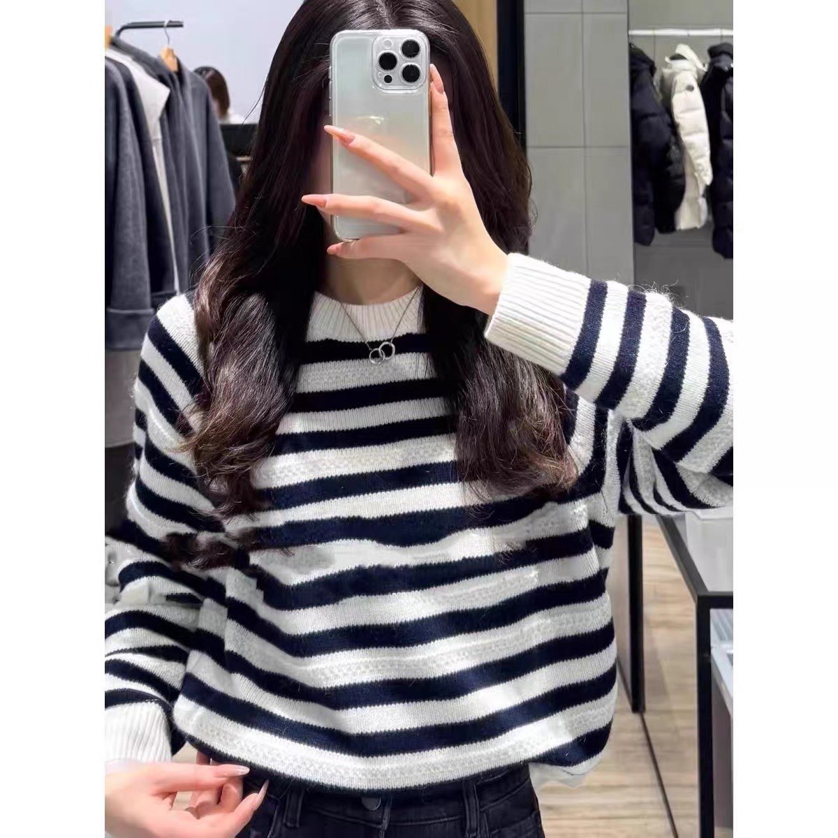 针织衫 圆领条纹设计春秋冬季时尚休闲宽松百搭款毛衣 上衣女0.43,女装/女士精品,毛针织衫,淘宝优惠券,粉丝福利购,淘宝优惠卷