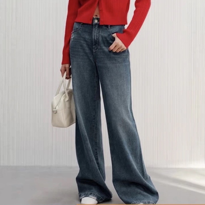 牛仔裤 一粒扣口袋裤脚磨破破洞毛边设计时尚休闲百搭 直筒裤0.20