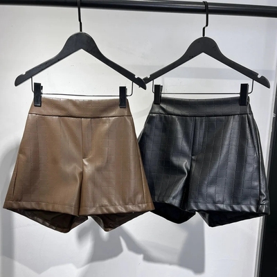 皮裤 时尚新款高腰显瘦印花格子纯色高级感简约百搭 阔腿短裤0.28