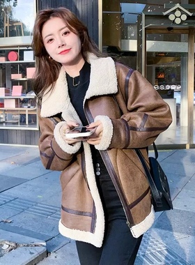 麂皮外套 机车风皮毛一体加厚羊羔毛麂皮绒防风保暖百搭 上衣0.97
