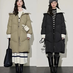 鸭绒羽绒服 大翻领可立领羊羔毛拼接加厚保暖休闲中长款 外套0.20