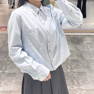 POLO领下摆蕾丝花边拼接蝴蝶结刺绣设计简约百搭长袖 衬衫 0.22