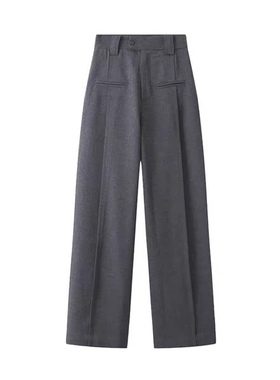 西装裤 钩扣前后假口袋中缝走线加厚OL风职场气质毛呢 直筒裤0.80