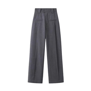 西装裤 钩扣前后假口袋中缝走线加厚OL风职场气质毛呢 直筒裤0.80