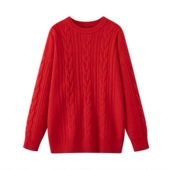 套头 针织衫 圆领麻花纹新年氛围喜庆简约休闲百搭秋冬款 毛衣0.54