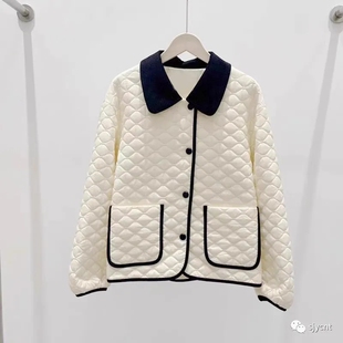 棉衣 时尚新款名媛风菱格刺绣撞色翻领宽松百搭 轻薄棉服外套0.56
