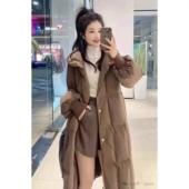 时尚 新款 立领连帽金扣针织袖 鸭绒羽绒服 收口防风中长款 外套1.14