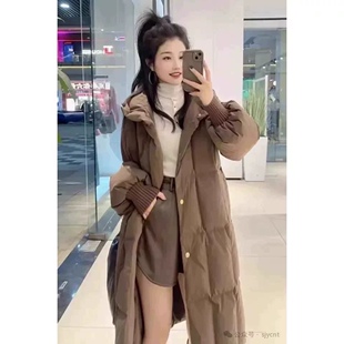 鸭绒羽绒服 时尚新款立领连帽金扣针织袖收口防风中长款 外套1.14