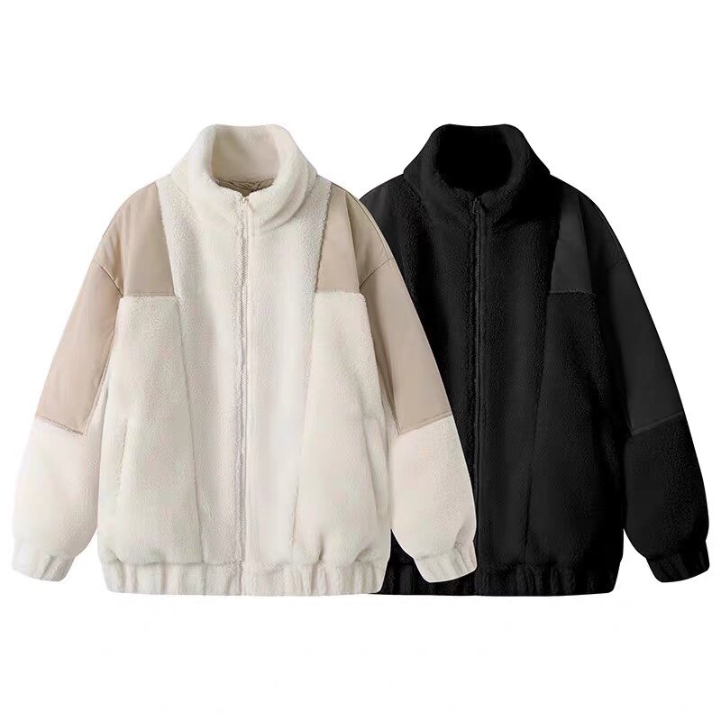 鸭绒羽绒服 时尚新款立领羊羔毛拼接工装风休闲百搭 加厚外套1.08