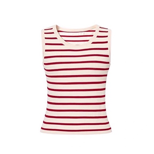 时尚 设计通勤气质简约风 新款 条纹无袖 背心0.15 圆领经典 针织马甲