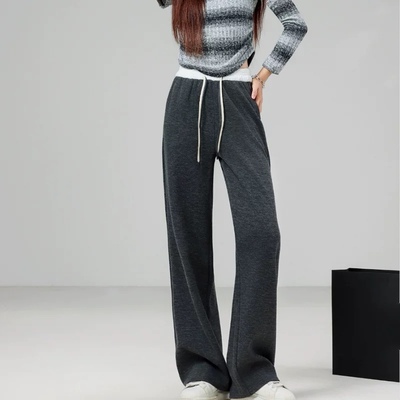 松紧腰撞色设计加绒百搭直筒卫裤