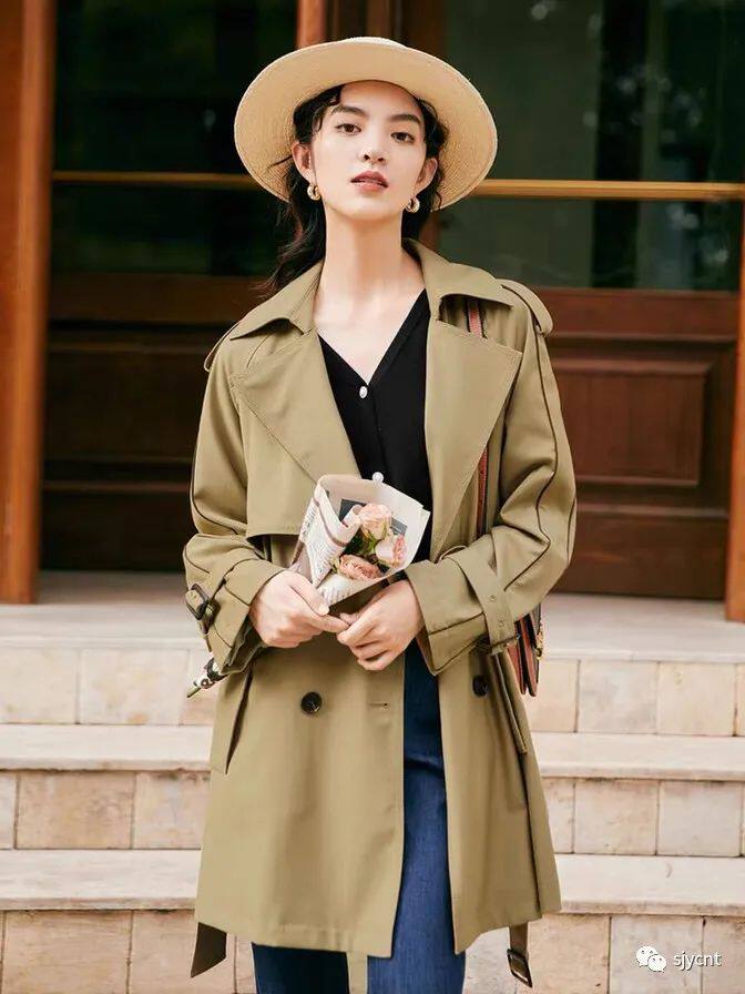 风衣 高端新品气质西装领披肩式宽松百搭双排扣中长款 外套女0.80