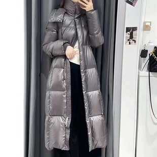 外套1.02 加厚保暖 鹅绒羽绒服 可拆卸帽子隐形拉链口袋亮面女长款