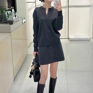 两件套 拉链半开襟净版针织衫+针织半身裙短裙气质款套装套裙0.78