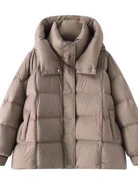 鸭绒羽绒服 不可拆卸连帽下摆收口设计宽松休闲百搭加厚 外套0.84