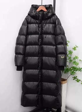 白鸭绒羽绒服 高端新款连帽抽绳黑金背带款保暖过膝长款 外套0.94