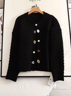 针织衫 圆领单排不规则精美纽扣加厚冬款保暖毛衣开衫女 外套0.79