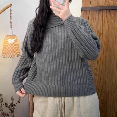 不规则翻领简约气质百搭套头毛衣