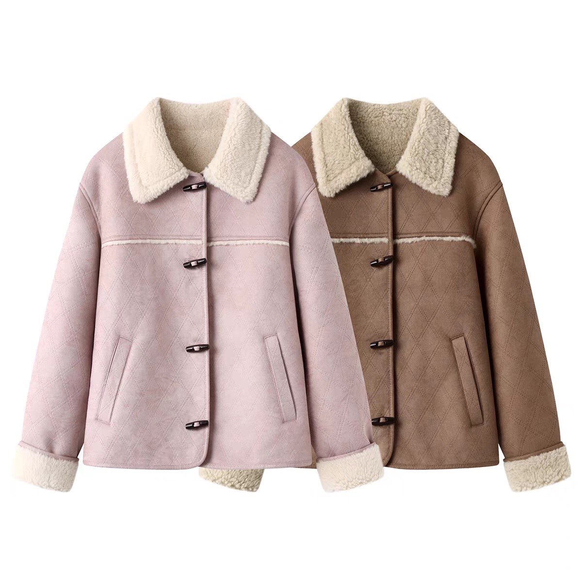 短外套 翻领仿羊羔毛菱格走线牛角扣减龄甜美麂皮绒 皮毛一体1.02,女装/女士精品,短外套,淘宝优惠券,粉丝福利购,淘宝优惠卷