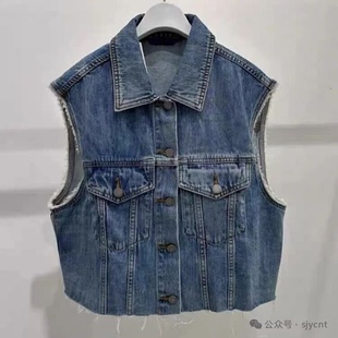 牛仔马甲 翻领单排扣毛边双口袋设计简约宽松休闲百搭款 外套0.44