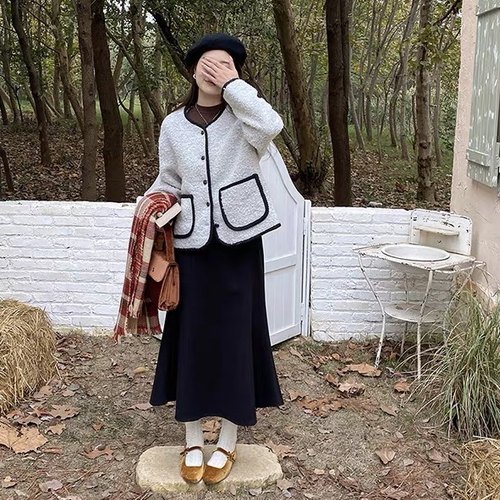 小香风棉服 女冬新款圆领撞色包边单排扣羊羔毛休闲百搭 外套1.00